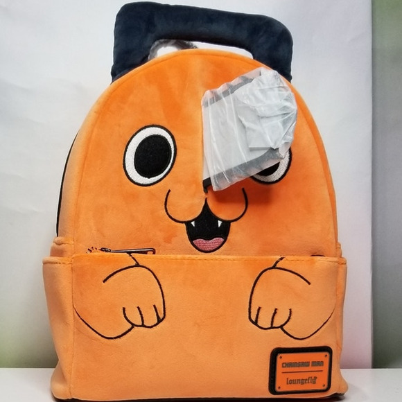 Loungefly Chainsaw Man Pochita Plush Mini Backpack Orange Black NWT - Picture 1 of 9